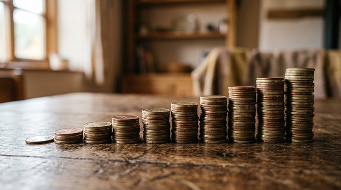 Coins stacked in ascending height like a staircase