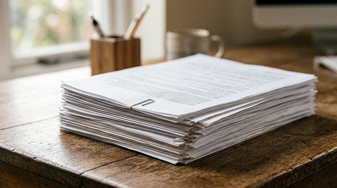 A stack of paper loan documents with a small paperclip