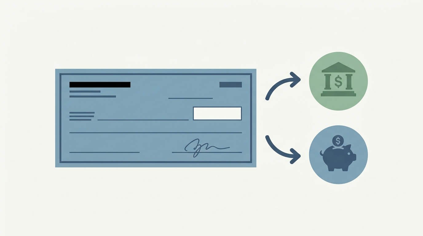 A paycheck split between two retirement account destinations, illustrating a 401k vs IRA contribution order example