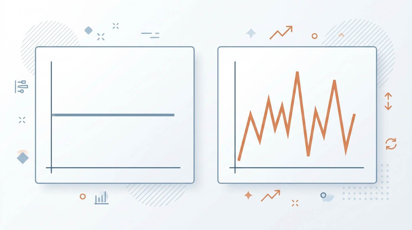 A flat interest rate line next to a fluctuating rate line