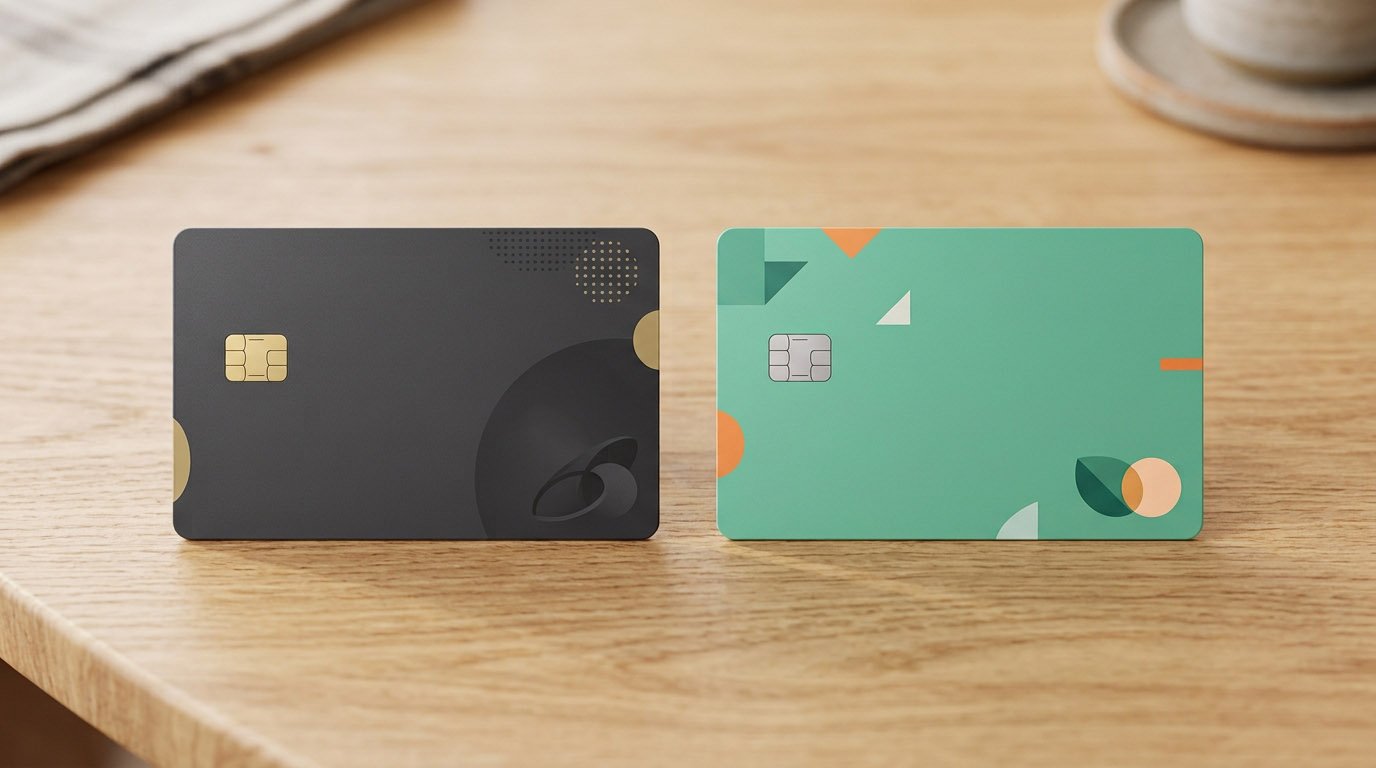Two separate credit cards on a table, one for a balance transfer and one for everyday spending