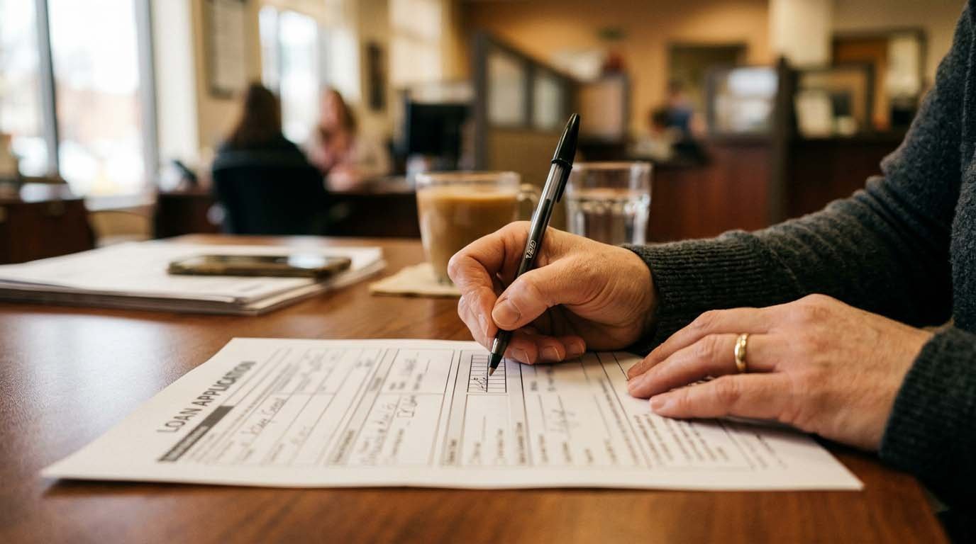 A person filling out a personal loan application form at a desk