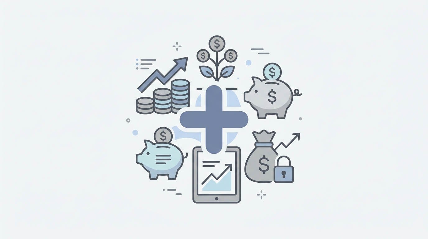Multiple retirement account icons with a plus symbol, illustrating catch-up contributions across account types