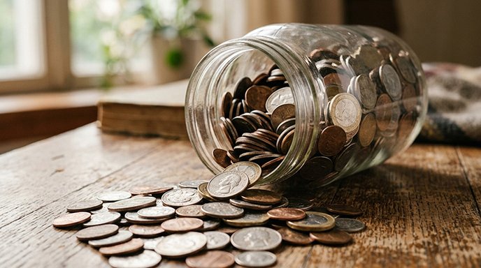 jar overflowing with coins showing compound interest outgrowing simple interest