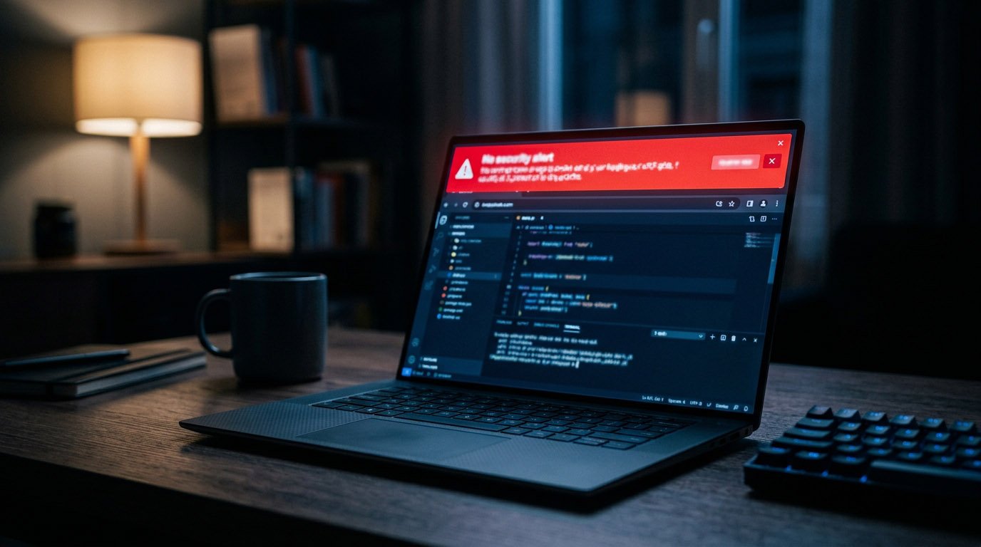 A laptop displaying a data breach alert notification, the kind of situation where a credit freeze vs credit lock decision matters most