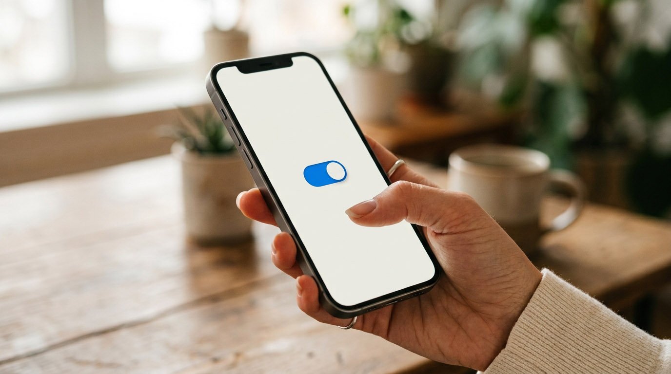 A smartphone showing a toggle switch in a credit monitoring app, representing a credit lock feature