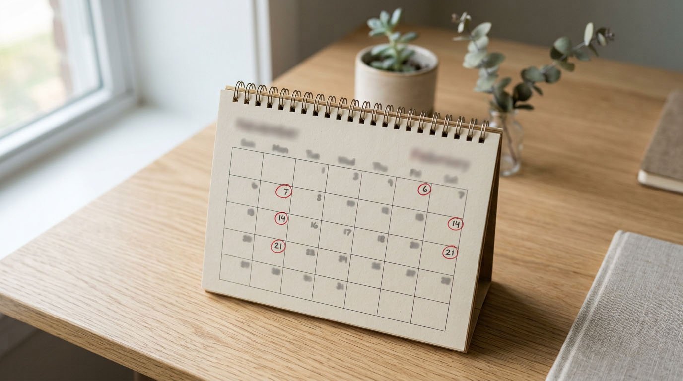 A calendar marked with dividend payment dates, illustrating the key dates in dividend investing