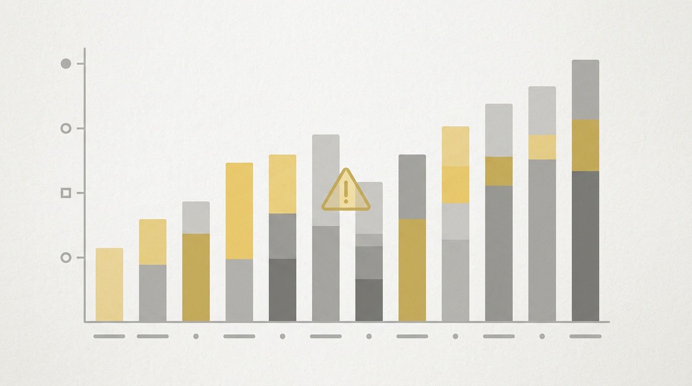 A warning icon over a company earnings chart, representing risk signals in dividend investing