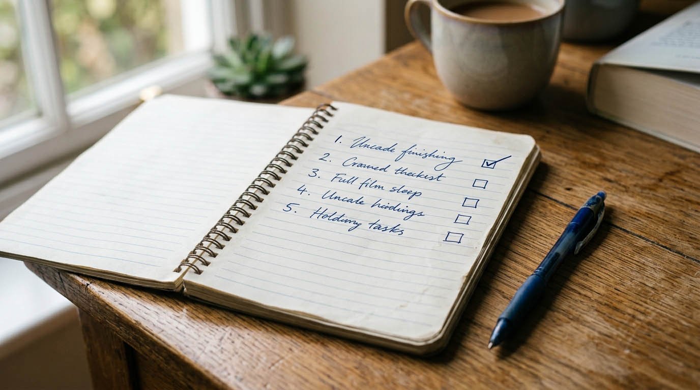 A realistic photo of a handwritten numbered checklist on a notepad, symbolizing a step-by-step financial priority order