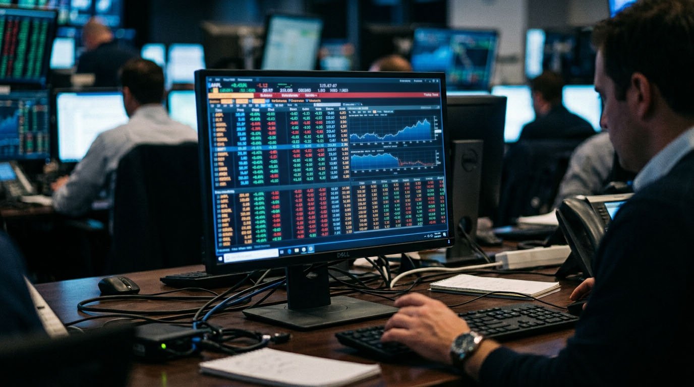 A stock trading screen showing ticker symbols
