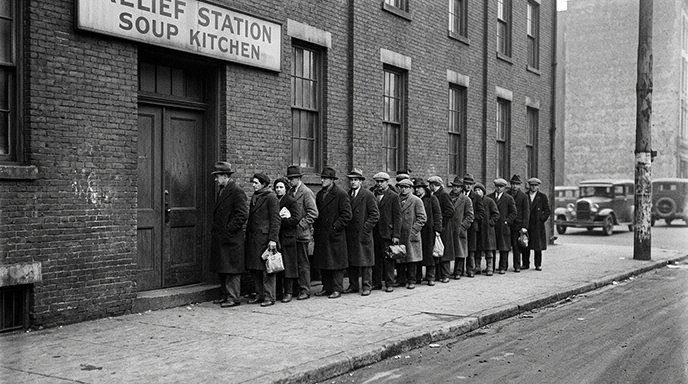 Great Depression relief line photo showing recession vs depression severity