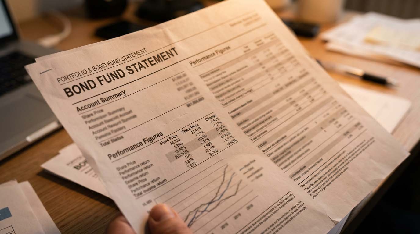 A bond fund statement showing a share price alongside recent performance figures
