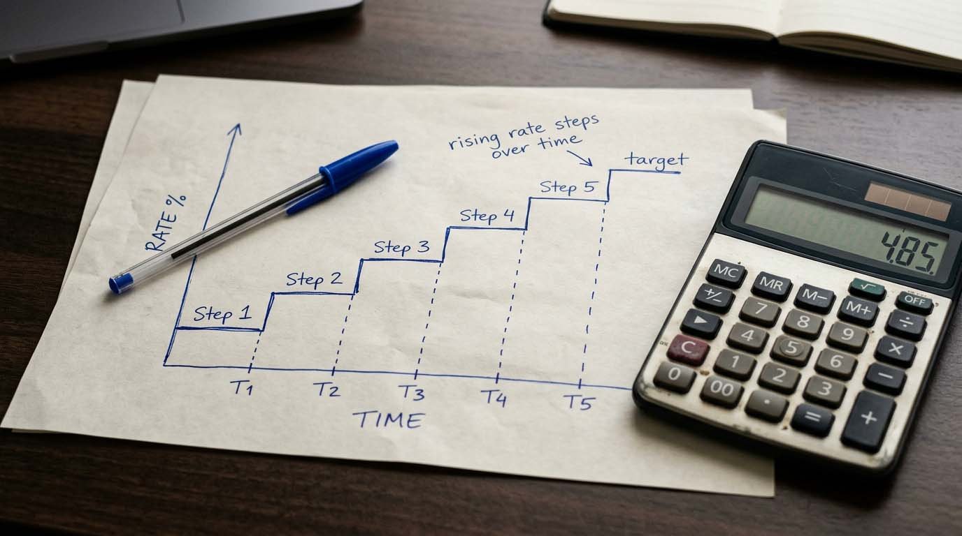 A chart showing a series of rising interest rate steps over time