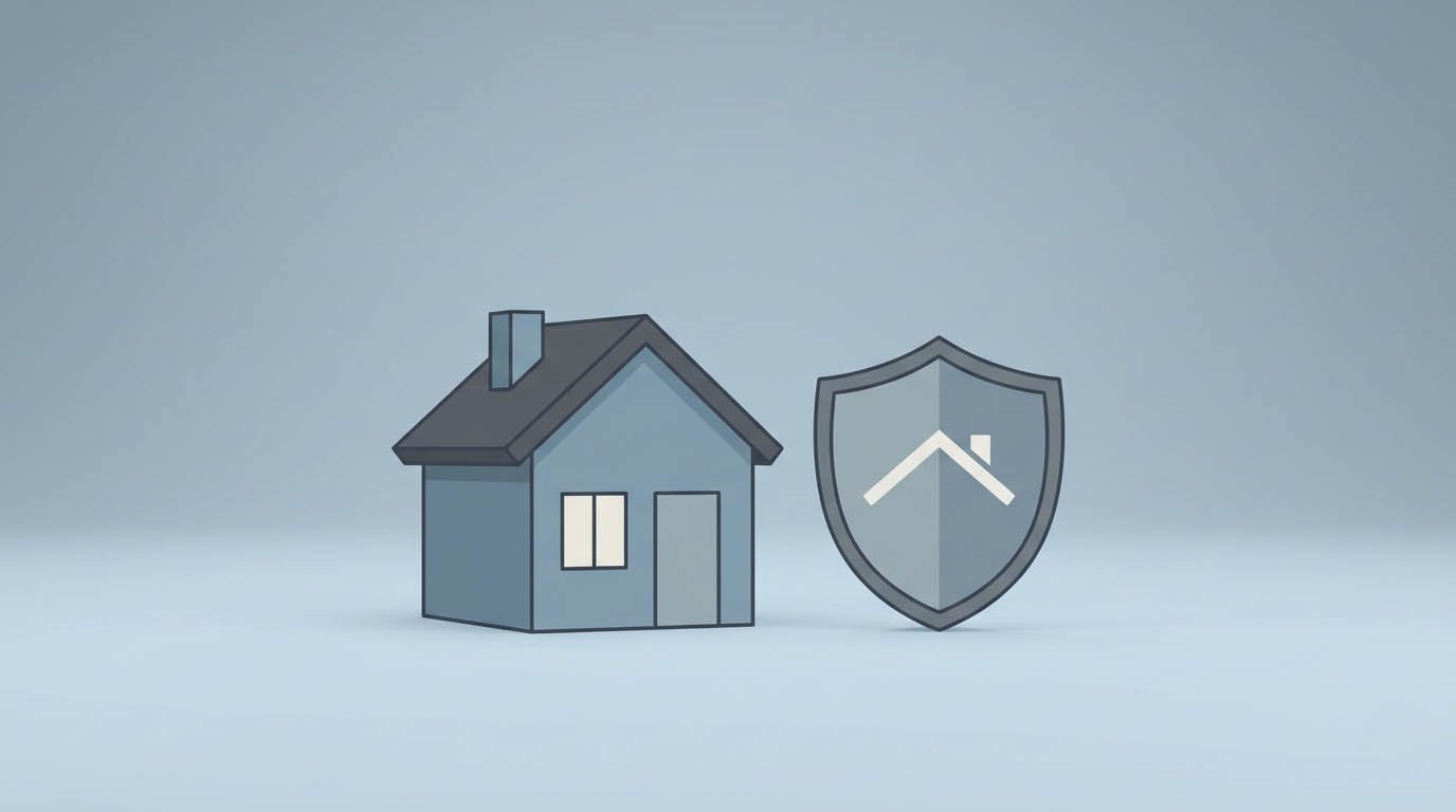 A small house model next to a shield icon