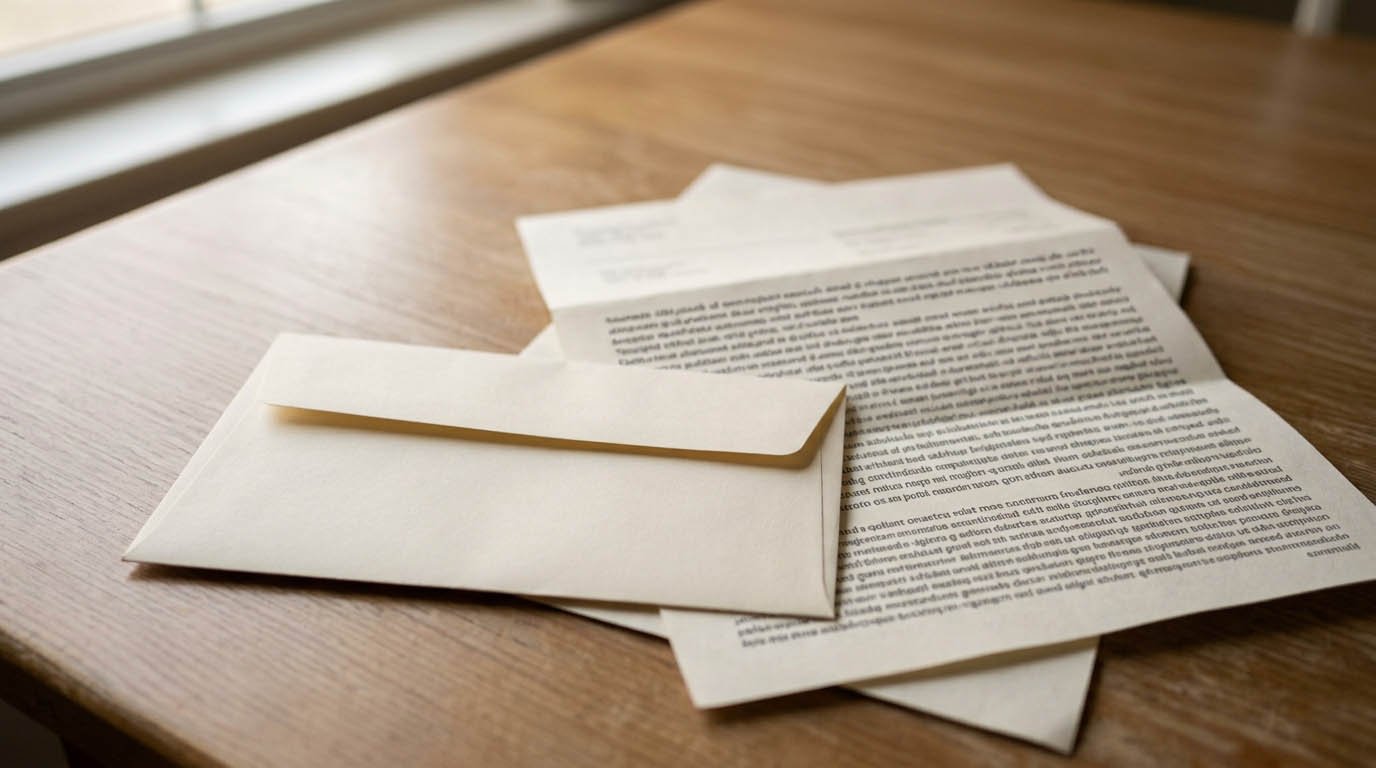 A donation envelope next to a retirement account statement, illustrating a qualified charitable distribution used to satisfy a required minimum distribution