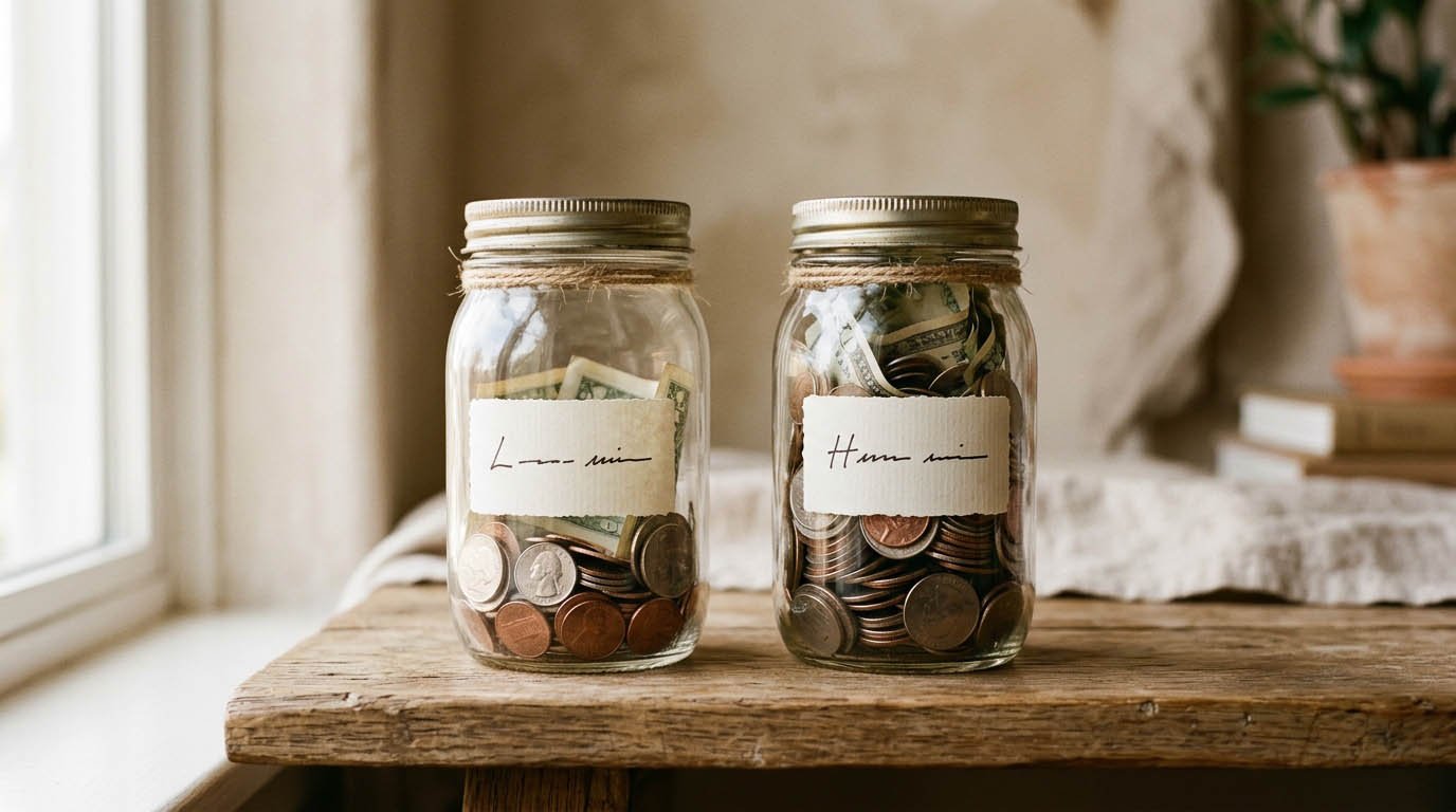 Two labeled savings jars side by side