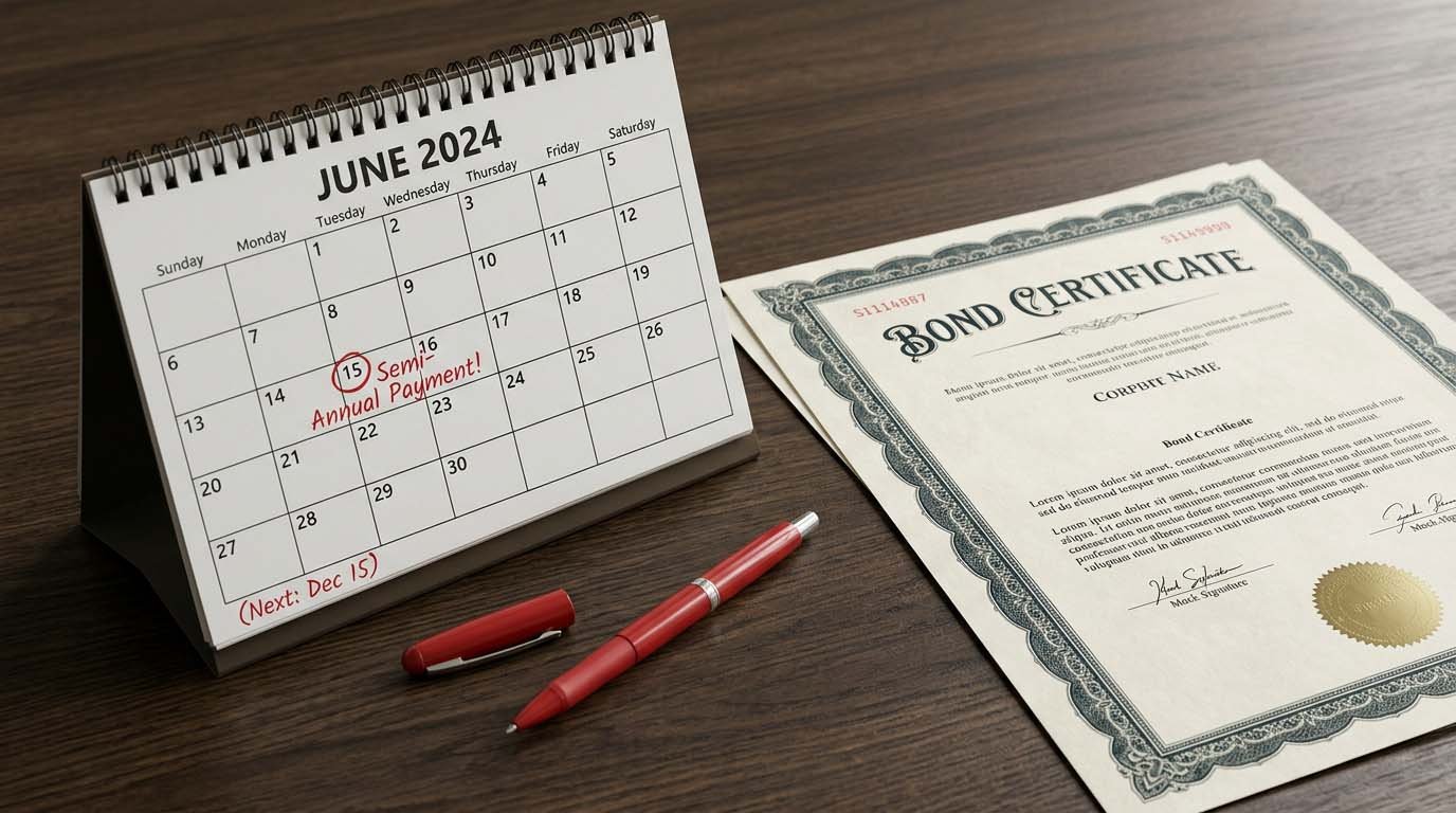 A calendar showing semi-annual coupon payment dates for a Treasury note