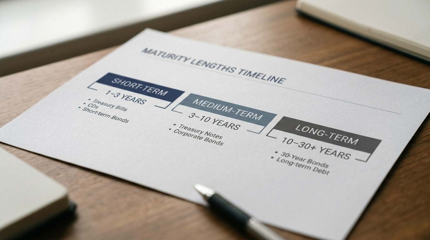 A timeline chart comparing short, medium, and long maturity lengths for Treasury securities