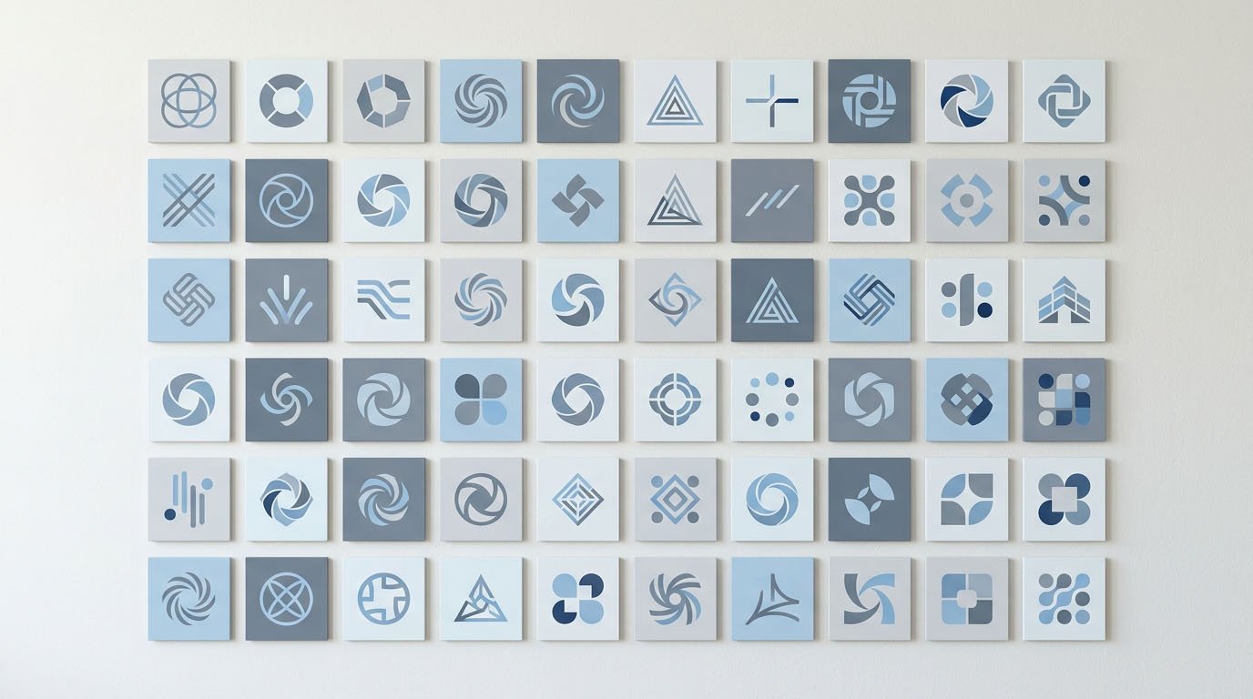A grid of small company icons representing a diversified portfolio of 20 to 30 stocks